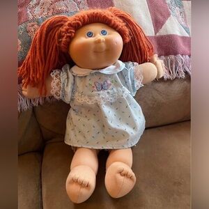 Adorable Vintage Red-Haired Cabbage Patch Doll with Blue Dress